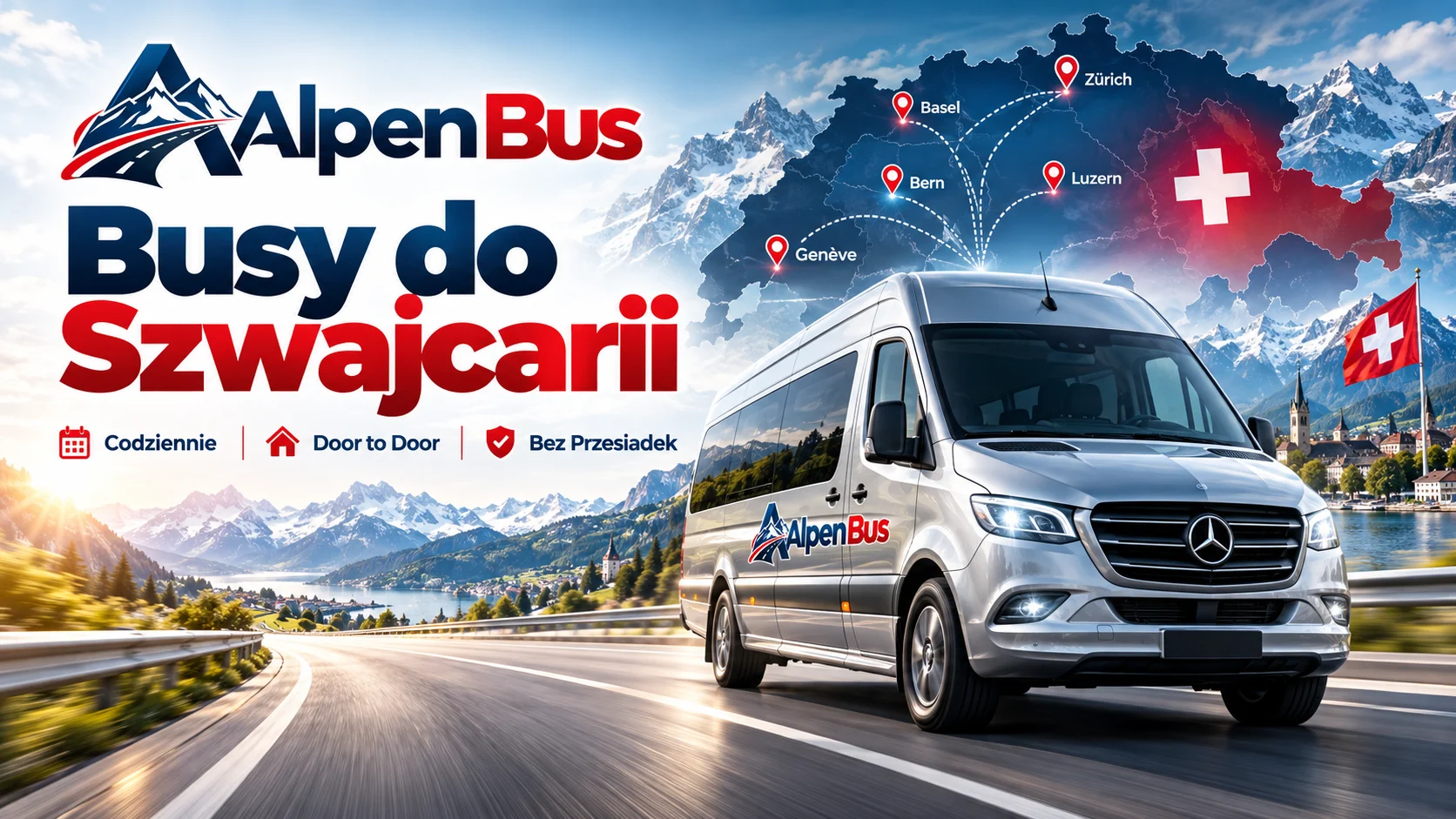 Busy do Szwajcarii AlpenBus – Mercedes Sprinter, przewóz osób Polska Szwajcaria z adresu pod adres