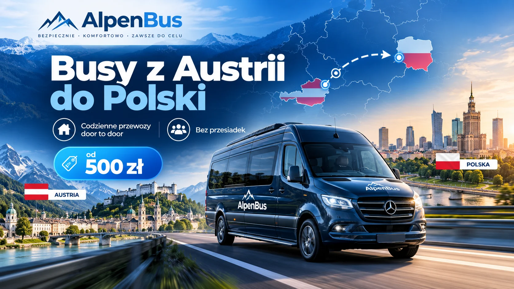 Busy z Austrii do Polski AlpenBus – codzienne przewozy door to door bez przesiadek od 500 zł